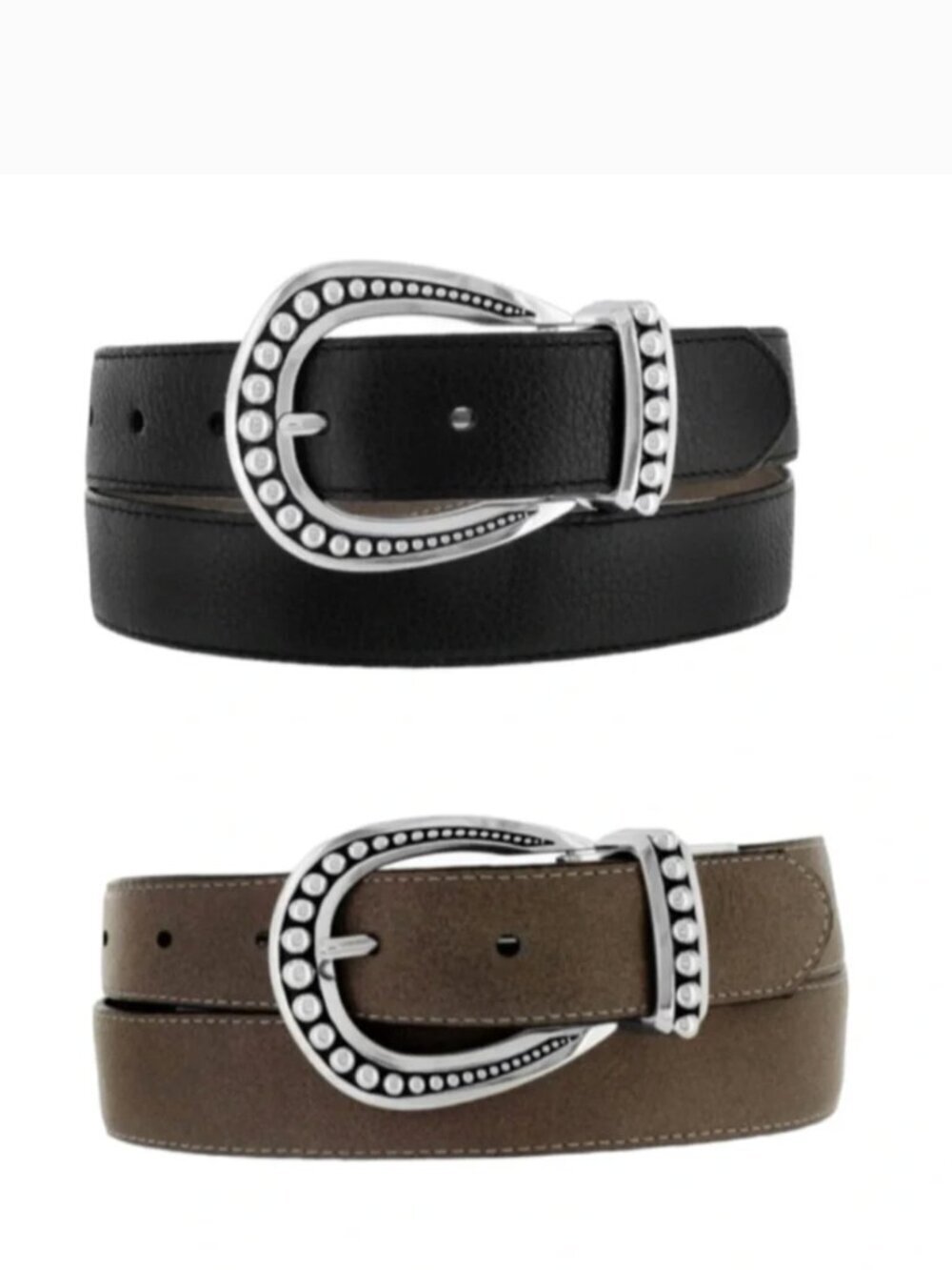 Brighton Really Tough Reversible Belt L Leather Silver Buckle Black Gray